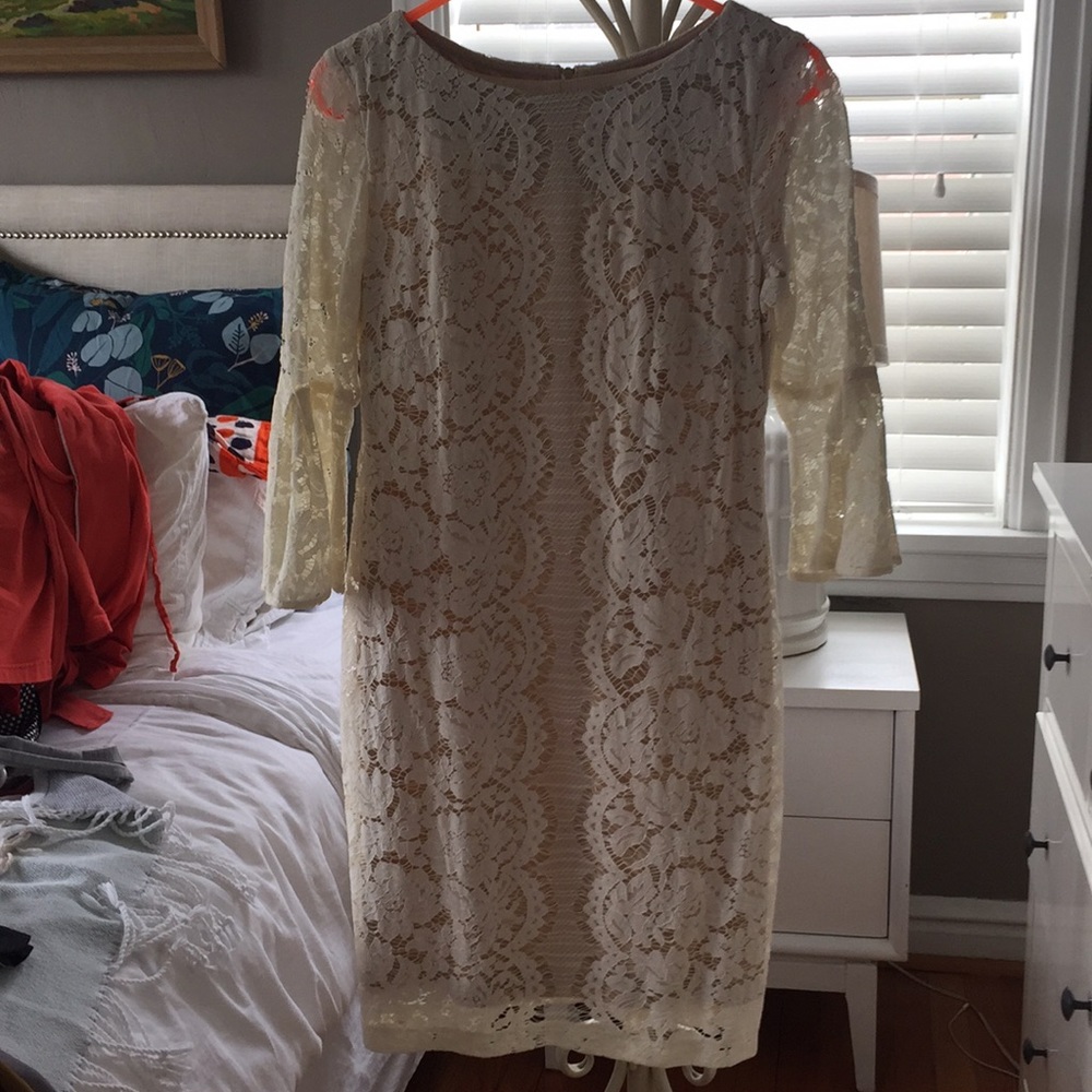 Cream lace bell sleeve dress